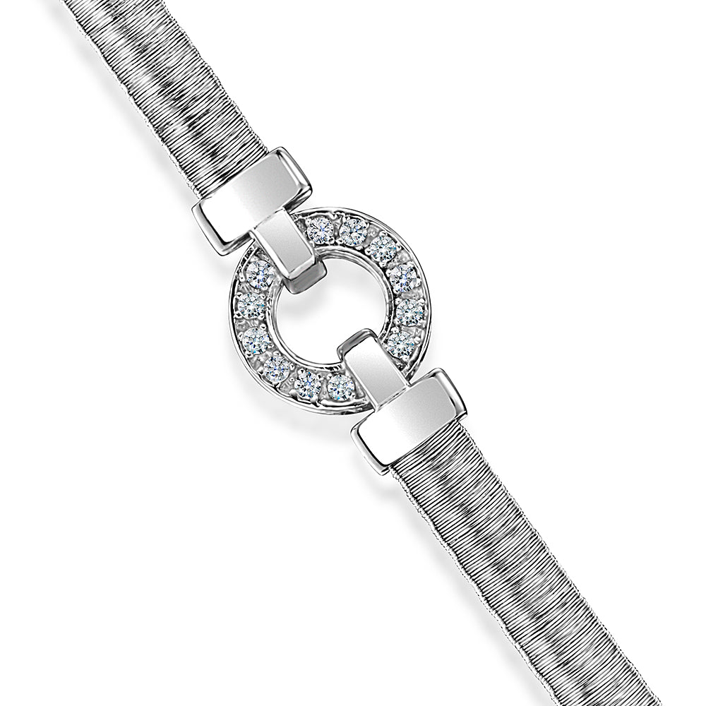 Sterling Silver Bracelet With Central Open Cubic Zirconia Circle