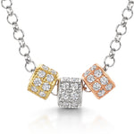 Load image into Gallery viewer, Sterling Silver Necklace With Three Rose Gold And Silver Rings Set With White Cubic Zirconia Stones
