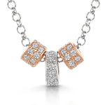 Load image into Gallery viewer, Sterling Silver Necklace With Three Rose Gold And Silver Rings Set With White Cubic Zirconia Stones
