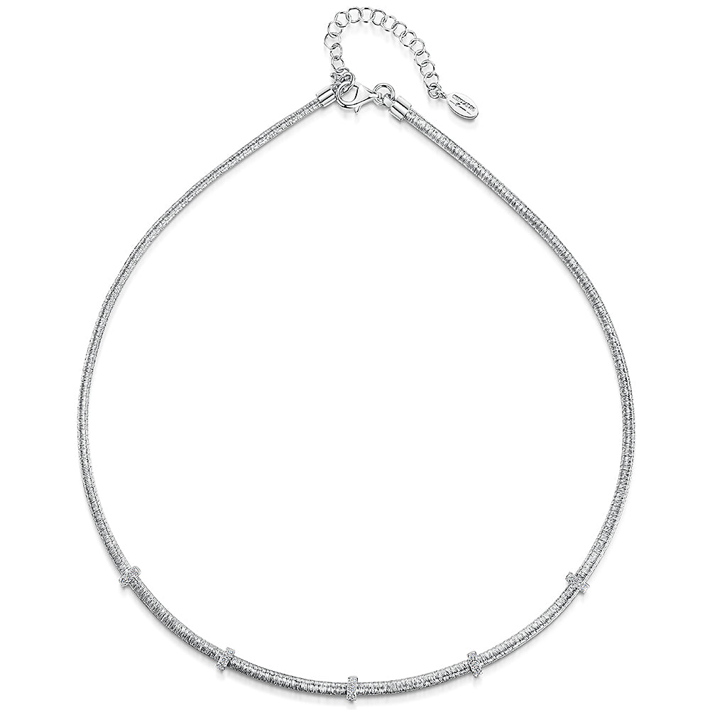 Sterling Silver Full Necklace With5 Cubic Zirconia Bars