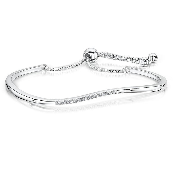 Sterling Silver Friendship Bracelet  With A Curve Top Featuring  Cubic Zirconia StonesBracelets - JOOLS By Jenny Brown