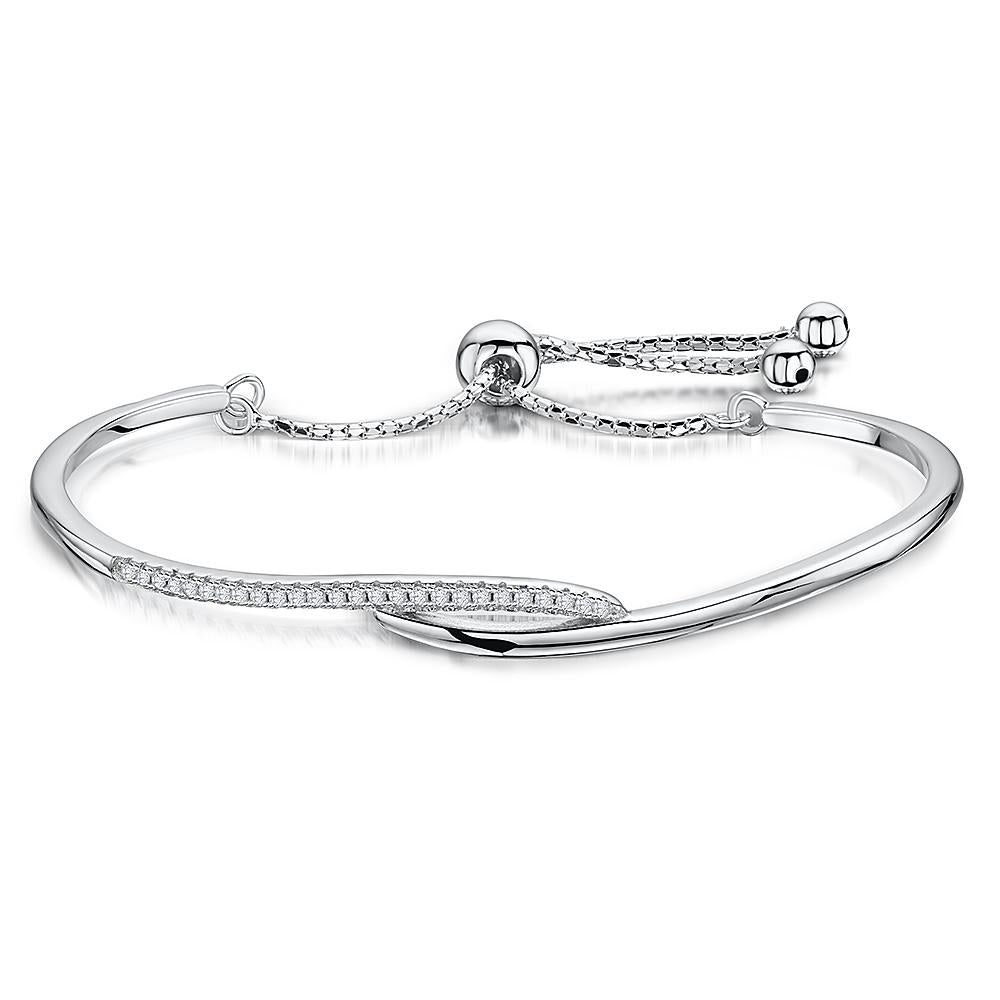 Sterling Silver Friendship Bracelet  With A Silver and  Cubic Zirconia  Crossover FeatureBracelets - JOOLS By Jenny Brown