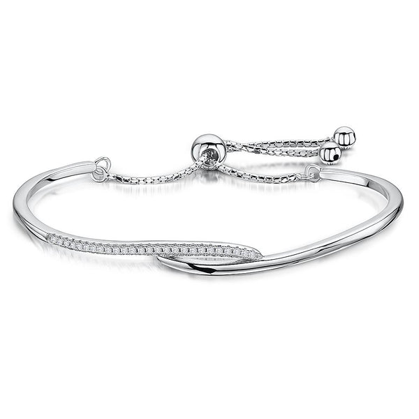 Sterling Silver Friendship Bracelet  With A Silver and  Cubic Zirconia  Crossover FeatureBracelets - JOOLS By Jenny Brown