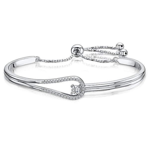 Sterling Silver  and Cubic Zirconia Friendship  Bracelet with A  Solitaire Stone And  Clasp FeatureBracelets - JOOLS By Jenny Brown