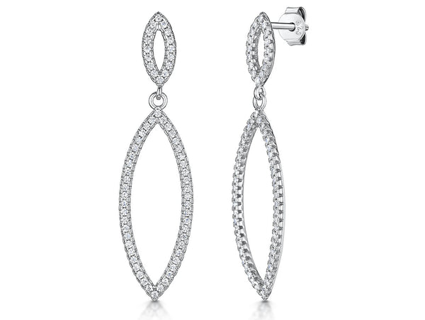 Sterling Silver Angular Oval Drop Earrings Set With Cubic Zirconia Stones - JOOLS By Jenny Brown