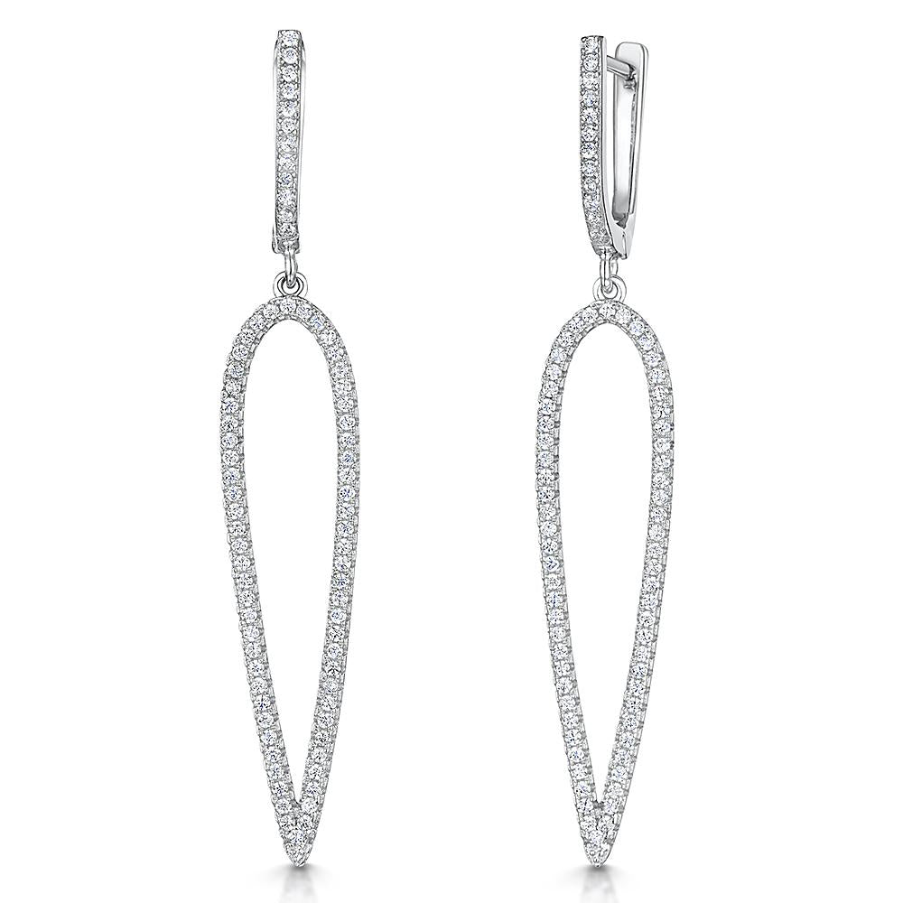 Sterling Silver Long Open Pear Shape Drop Earrings Set With Cubic Zirconia Stonesdrop earrings - JOOLS By Jenny Brown