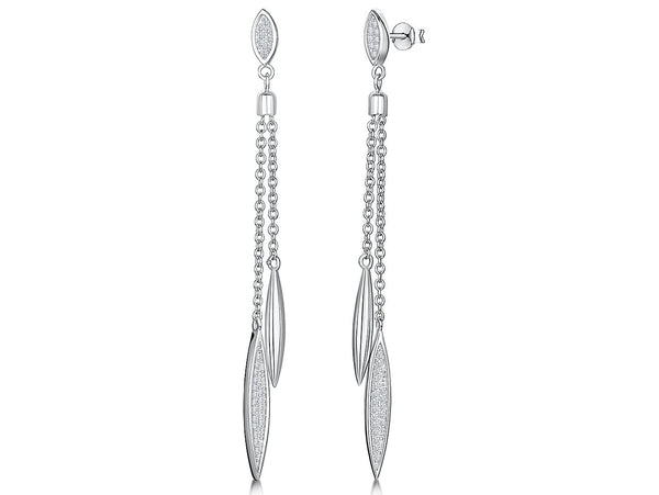 Sterling Silver Double Strand Oval Drop Earrings Polished Silver and Cubic Zirconia Setdrop earrings - JOOLS By Jenny Brown