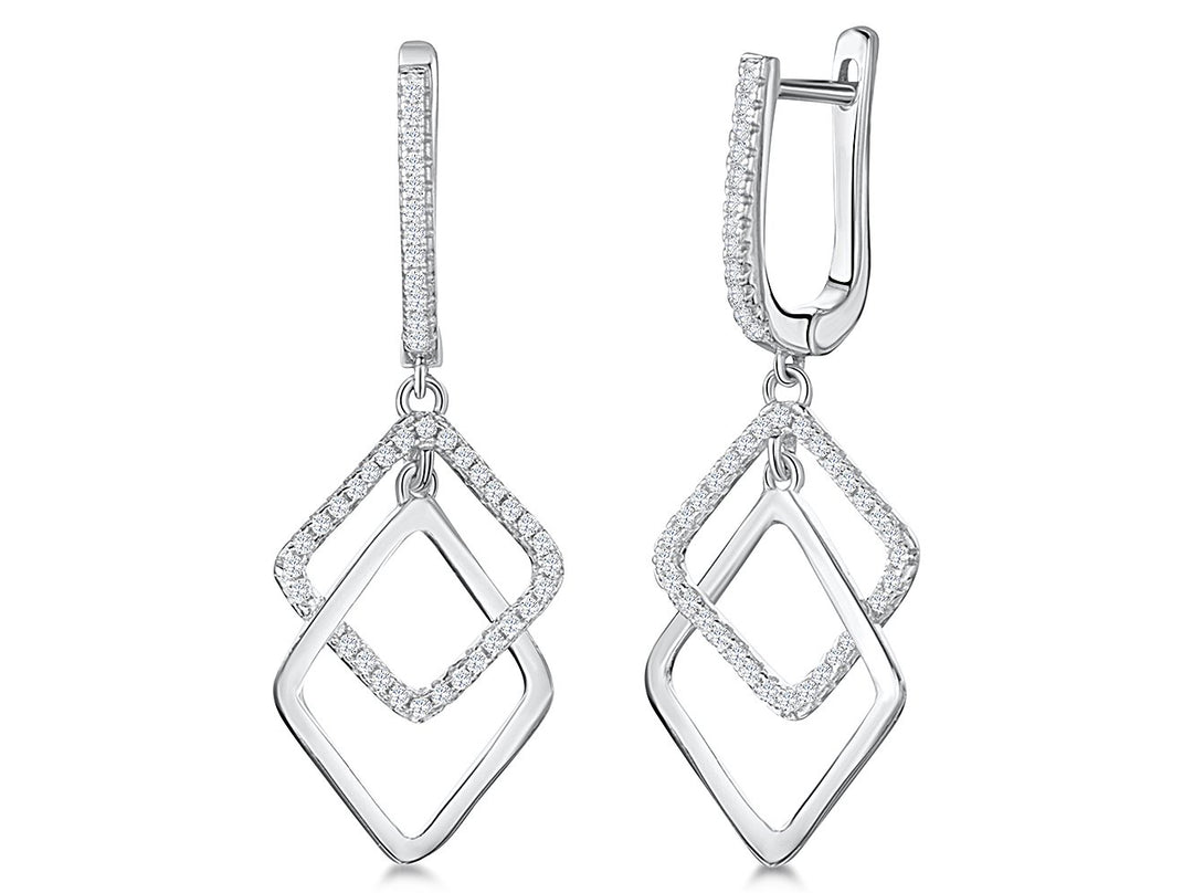 Sterling Silver Offset Double Square Drop Earrings - JOOLS By Jenny Brown