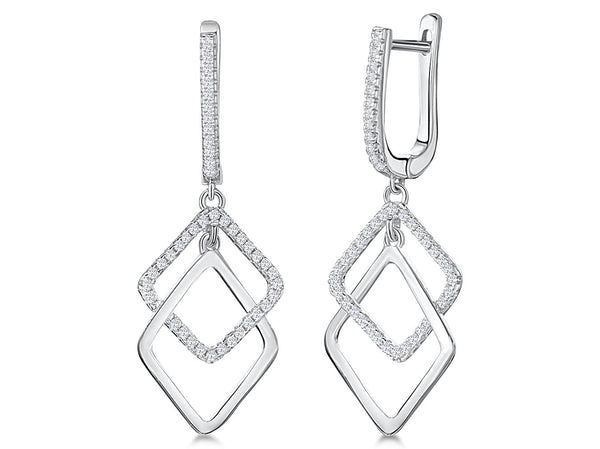 Sterling Silver Offset Double Square Drop Earrings - JOOLS By Jenny Brown