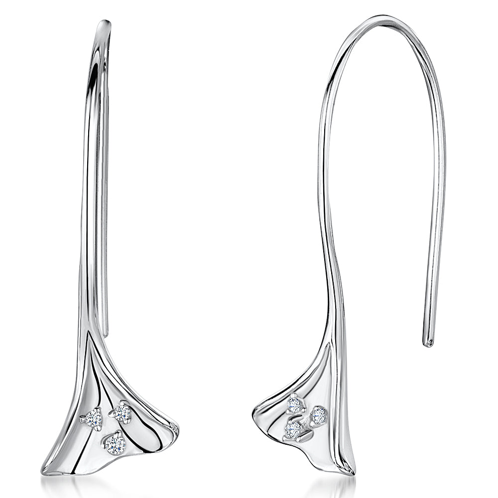 Sterling Silver Pull Through Earrings With Triangle Petal Drop