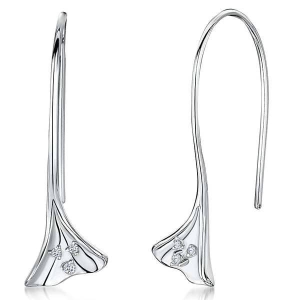 Sterling Silver Pull Through Earrings With Triangle Petal Drop