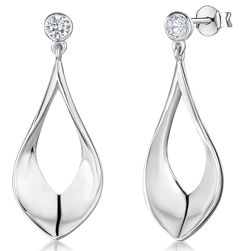 Sterling Silver Oval Drop  Earrings With Cubic Zirconia Bale-JOOLS by Jenny Brown