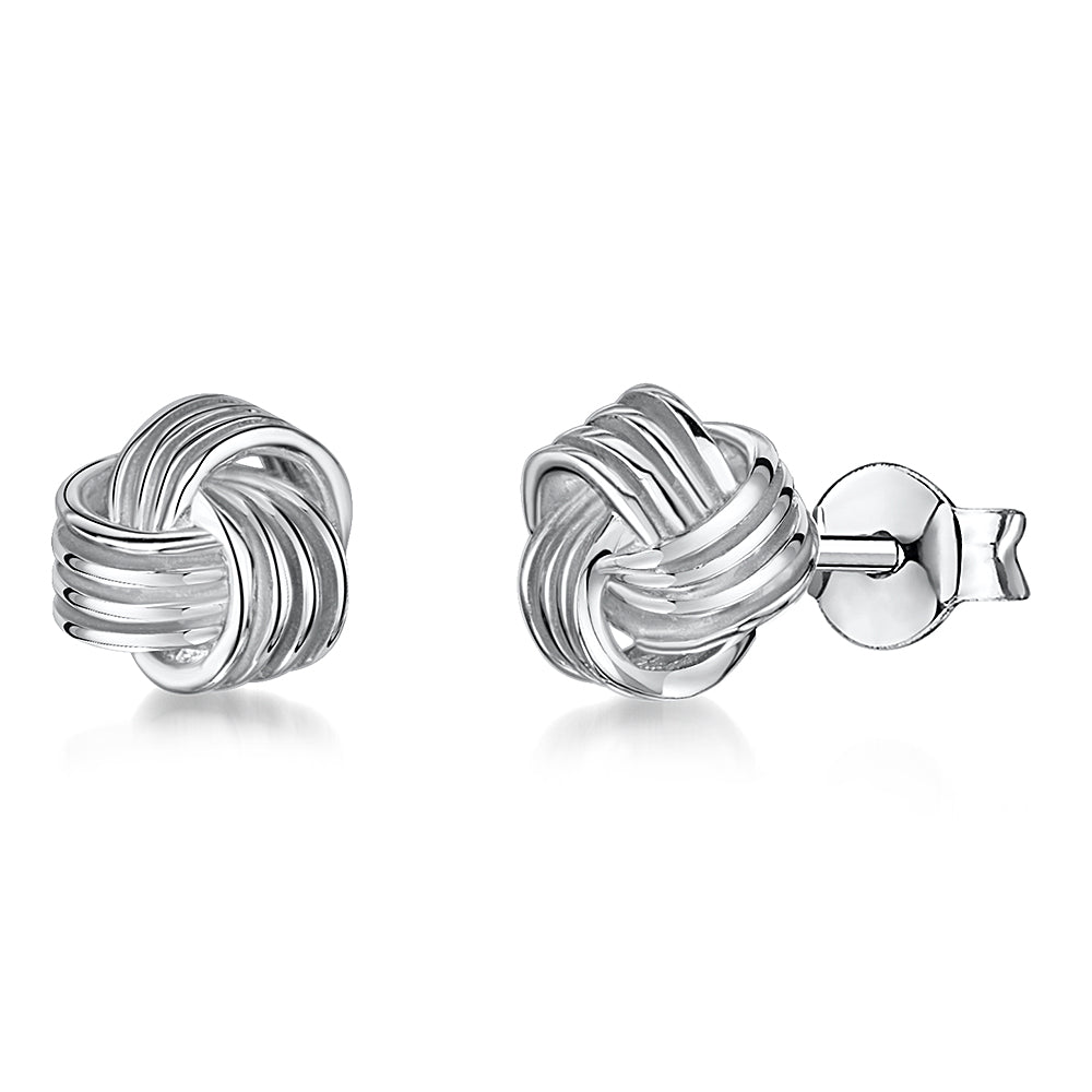 Sterling Silver Small  Woven Knot Stud Earrings 6 X 8 mm