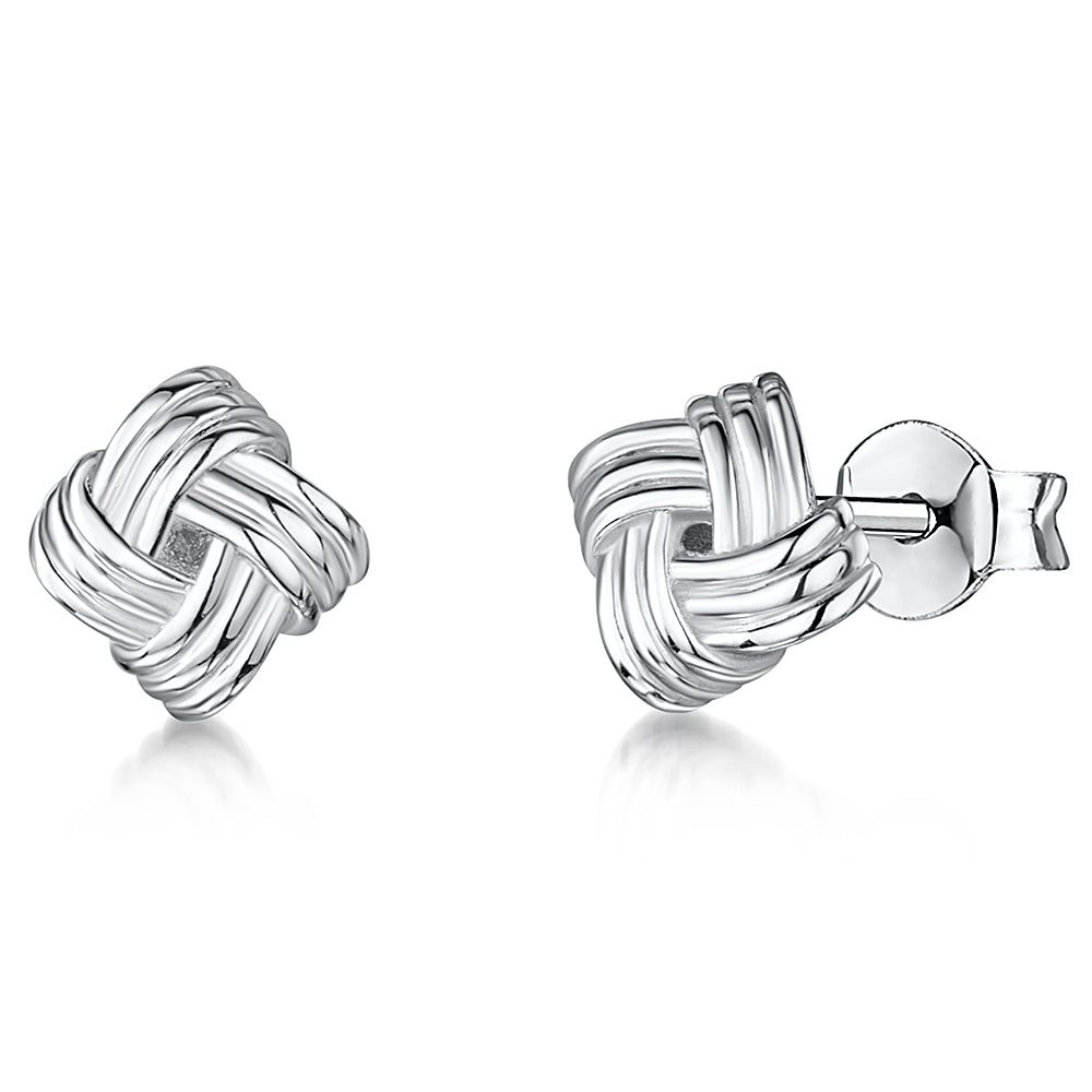 Sterling Silver Square Shaped Knotted Stud Earrings