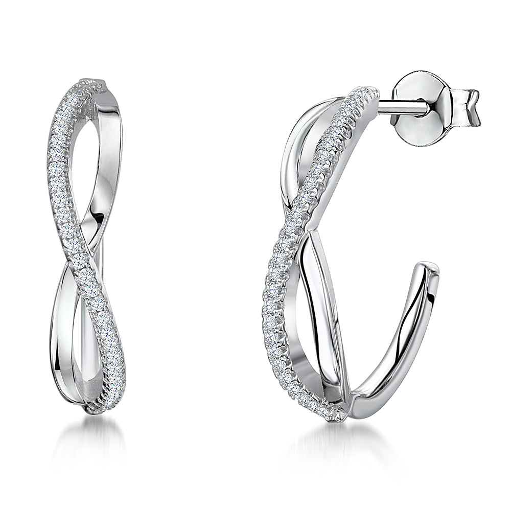 Twisted Sterling Silver & Cubic Zirconia Hoop Earrings on Pin & Butterfly