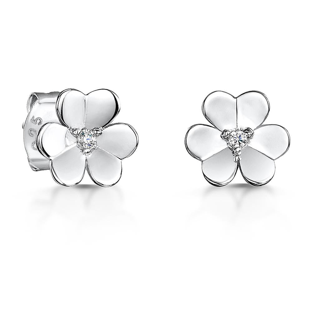 Sterling Silver Flower Stud Earrings With A  Cubic Zirconia Centre  - JOOLS By Jenny Brown