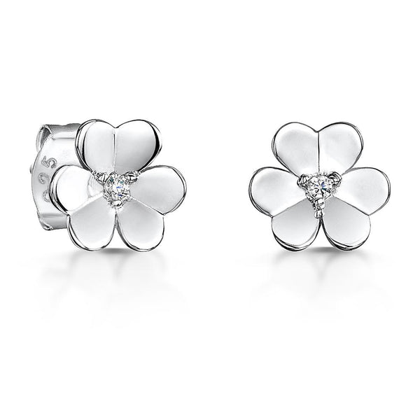 Sterling Silver Flower Stud Earrings With A  Cubic Zirconia Centre  - JOOLS By Jenny Brown
