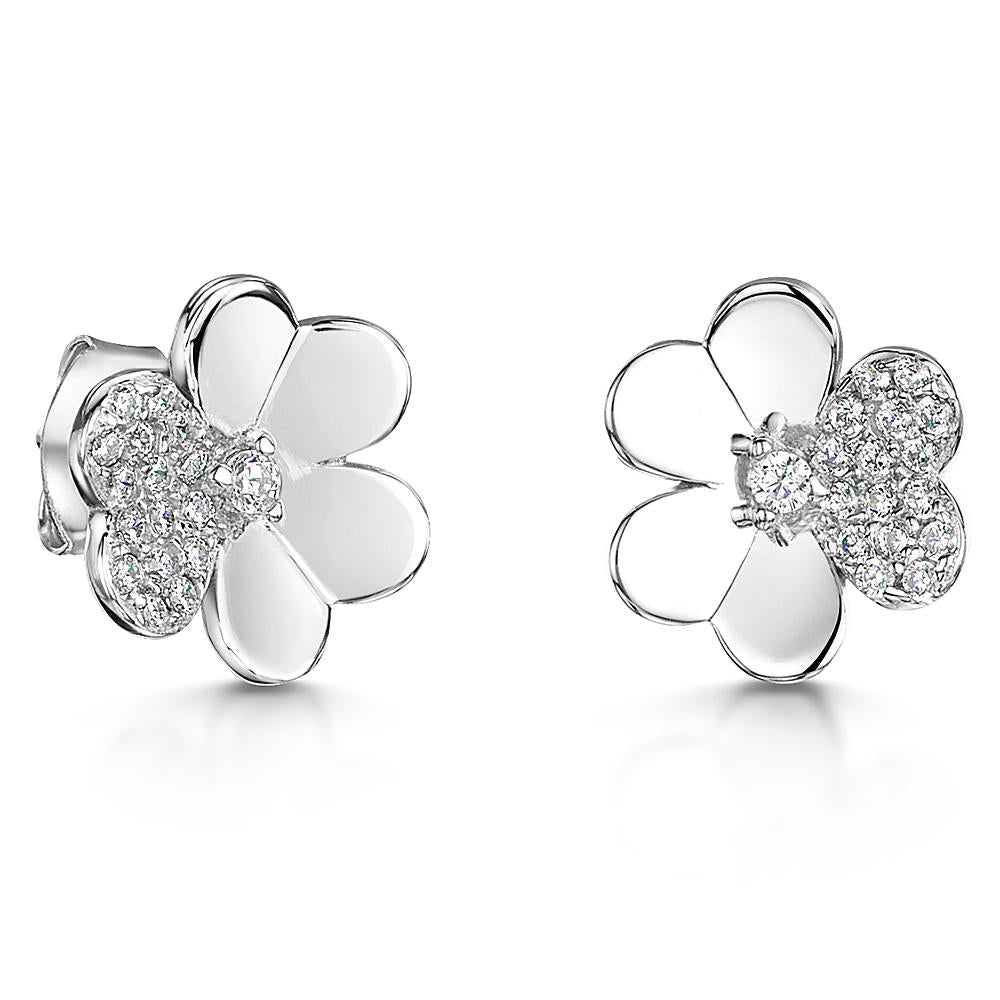 Sterling Silver Flower EarringsQuarter Set  With Cubic Zirconia -JOOLS By Jenny Brown