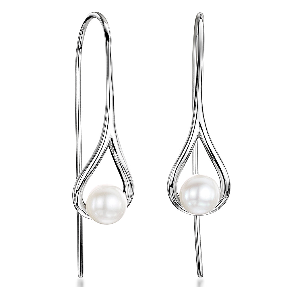 Sterling Silver Pearl Pull Though Earrings Set With A Freshwater Pearl Centre -JOOLS by Jenny Brown