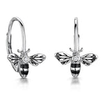 Load image into Gallery viewer, Sterling Silver Bumble Bee Earrings On a French Hook With Black Enamel Stripes Earrings - JOOLS By Jenny Brown
