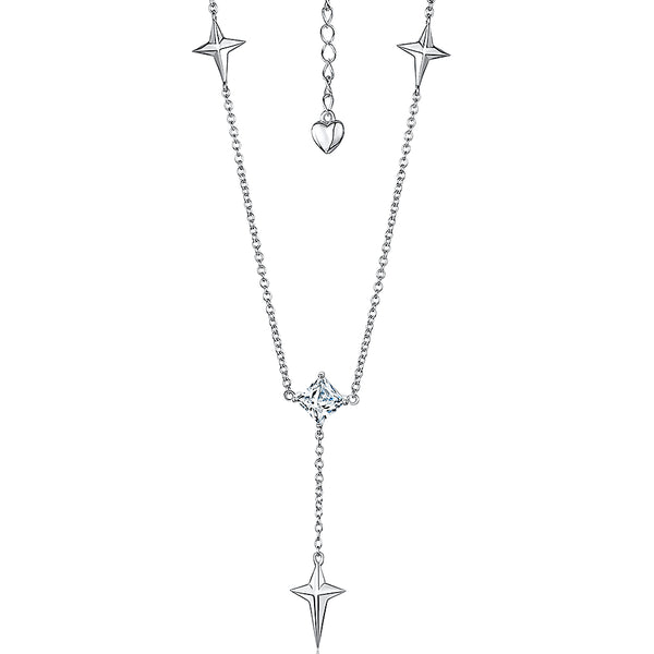 Sterling Silver Lariat Necklace With Faceted Crosses-JOOLS by Jenny Brown