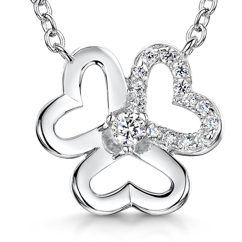 Sterling Silver Open Heart  Flower Pendant Set With A Cubic Zirconia Petal pendant - JOOLS By Jenny Brown