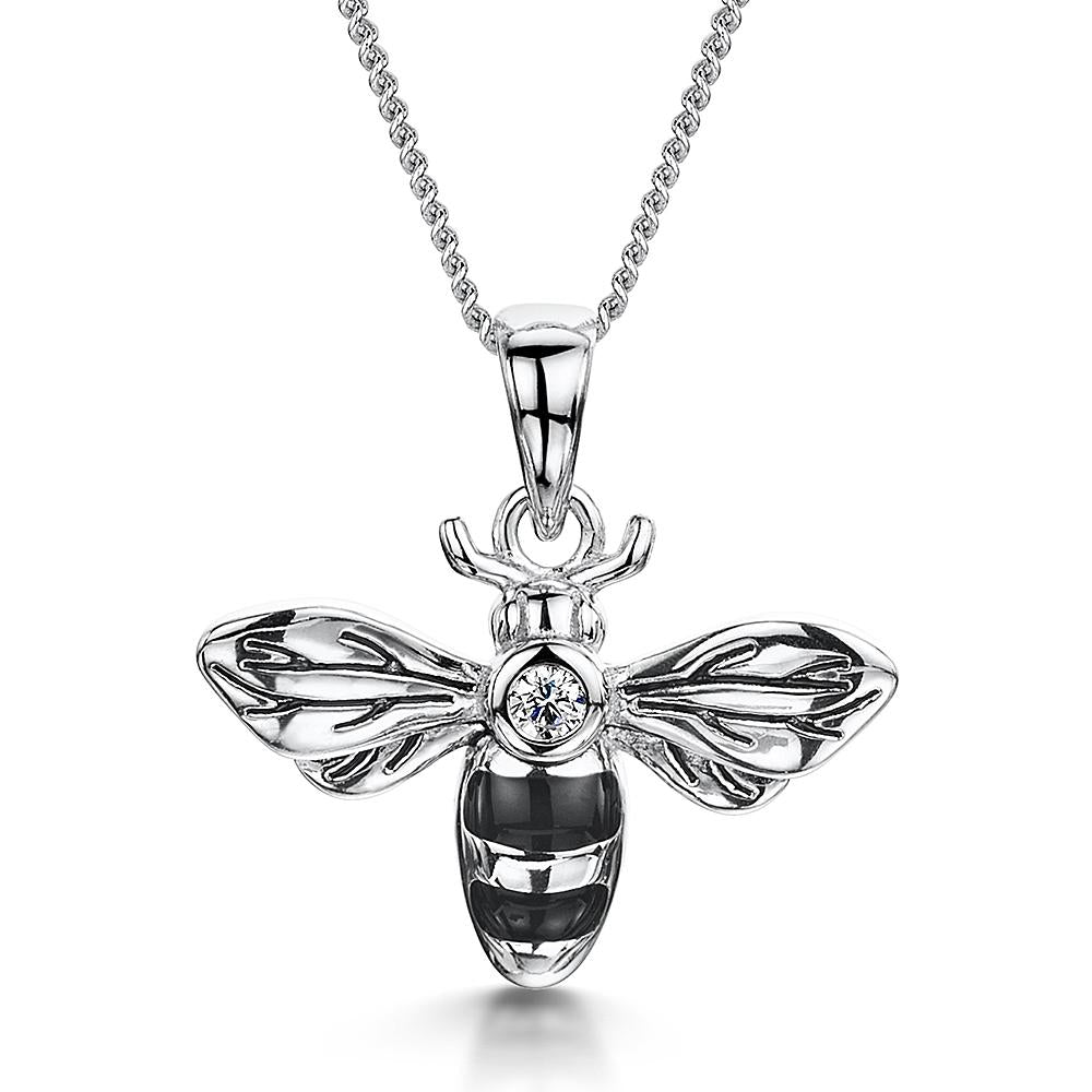 Sterling Silver Bumble Bee Necklace Set with Cubic Zirconia and  Black Enamel Stripes - JOOLS By Jenny Brown