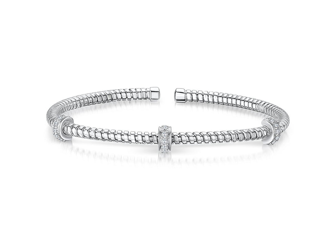 Sterling  Silver  Cuff  Stacking Bangle Set With Cubic Zirconia WheelsBangles - JOOLS By Jenny Brown