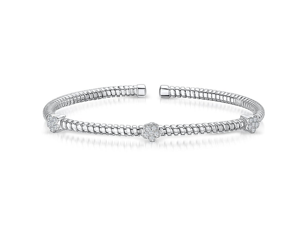 Sterling  Silver  Cuff  Stacking Bangle Set With Three Hexagon Shape Clusters of  Cubic Zirconia StonesBangles - JOOLS By Jenny Brown