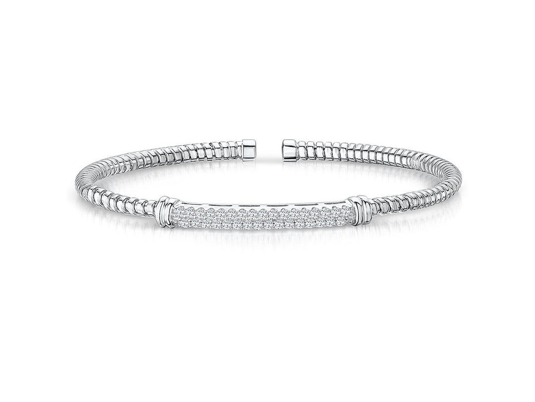 Sterling Silver  Cuff  Stacking Bangle Set On Top With A Double Row Of  Cubic Zirconia StonesBangles - JOOLS By Jenny Brown