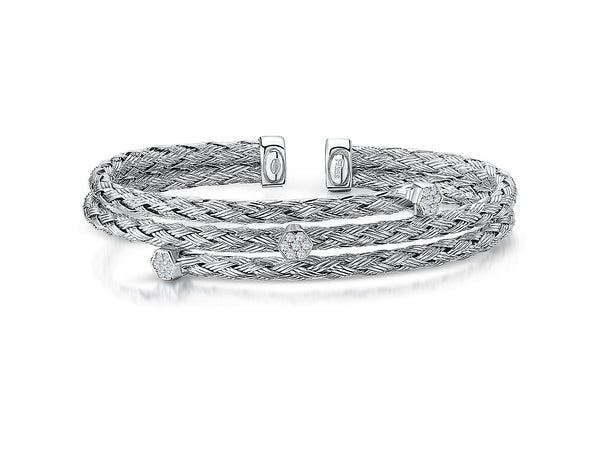 Sterling  Silver Woven Cuff  Stacking Bangle Set With Cubic Zirconia StonesBangles - JOOLS By Jenny Brown