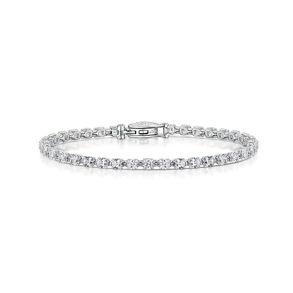 STERLING SILVER AND CUBIC ZIRCONIA 2.4 CARAT LINE BRACELET WITH OVAL CLASP-STERLING SILVER AND CUBIC ZIRCONIA 1.86 CARAT LINE BRACELET RUB SET-With  AAA Quality Cubic Zirconia Stones - 925 Sterling Silver - Hypoallergenic - 18.25 cm - JOOLS by Jenny Brown