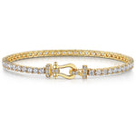 Load image into Gallery viewer, Yellow Gold Cubic Zirconia Tennis Bracelet Set With Buckle Clasp-JOOLS by Jenny Brown
