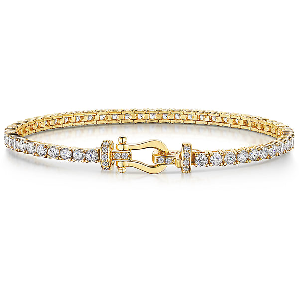 Yellow Gold Cubic Zirconia Tennis Bracelet Set With Buckle Clasp-JOOLS by Jenny Brown