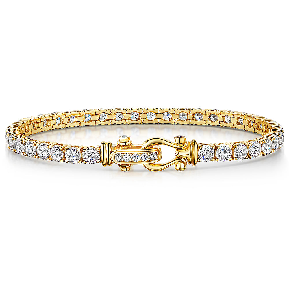 Yellow Gold Cubic Zirconia Tennis Bracelet Set With Buckle Clasp-JOOLS by Jenny Brown