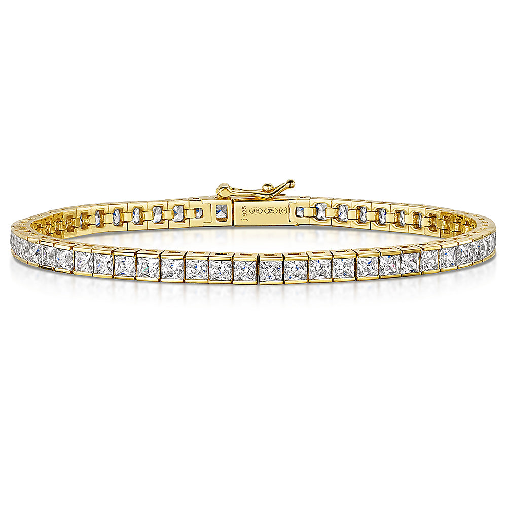 Yellow Gold Cubic Zirconia Princess Cut Tennis Bracelet -JOOLS by Jenny Brown