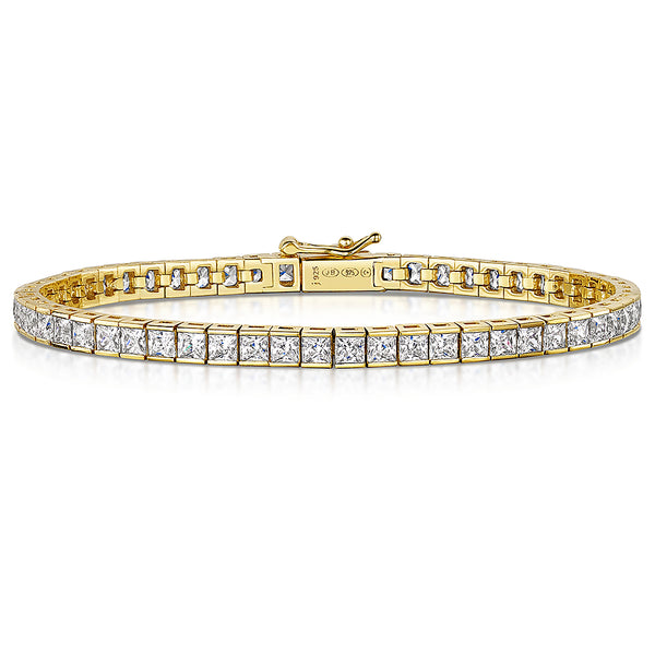 Yellow Gold Cubic Zirconia Princess Cut Tennis Bracelet -JOOLS by Jenny Brown