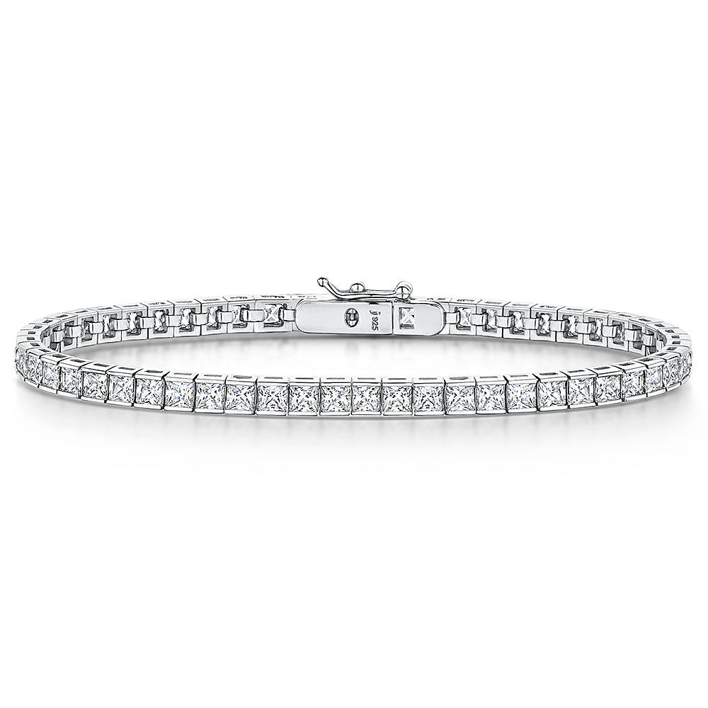 Sterling Silver and Cubic Zirconia Princess Cut Square Stone Line Bracelets Set With 10 Carat Of Stones- JOOLS by Jenny Brown