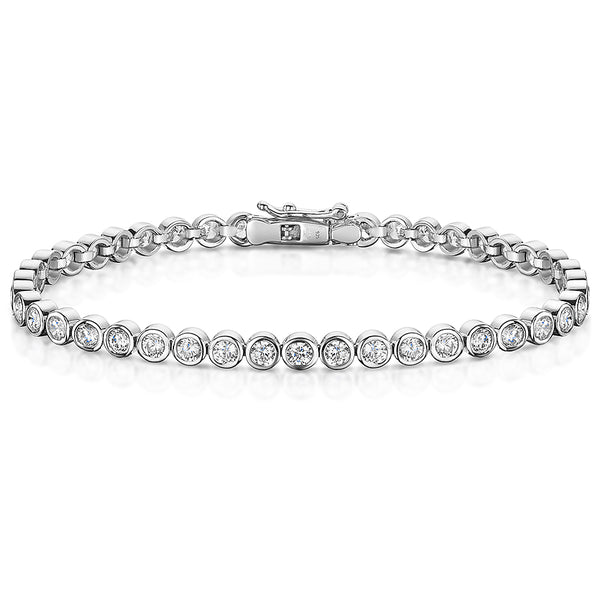 Sterling Silver 3mm Rubover Cubic Zirconia Bracelet