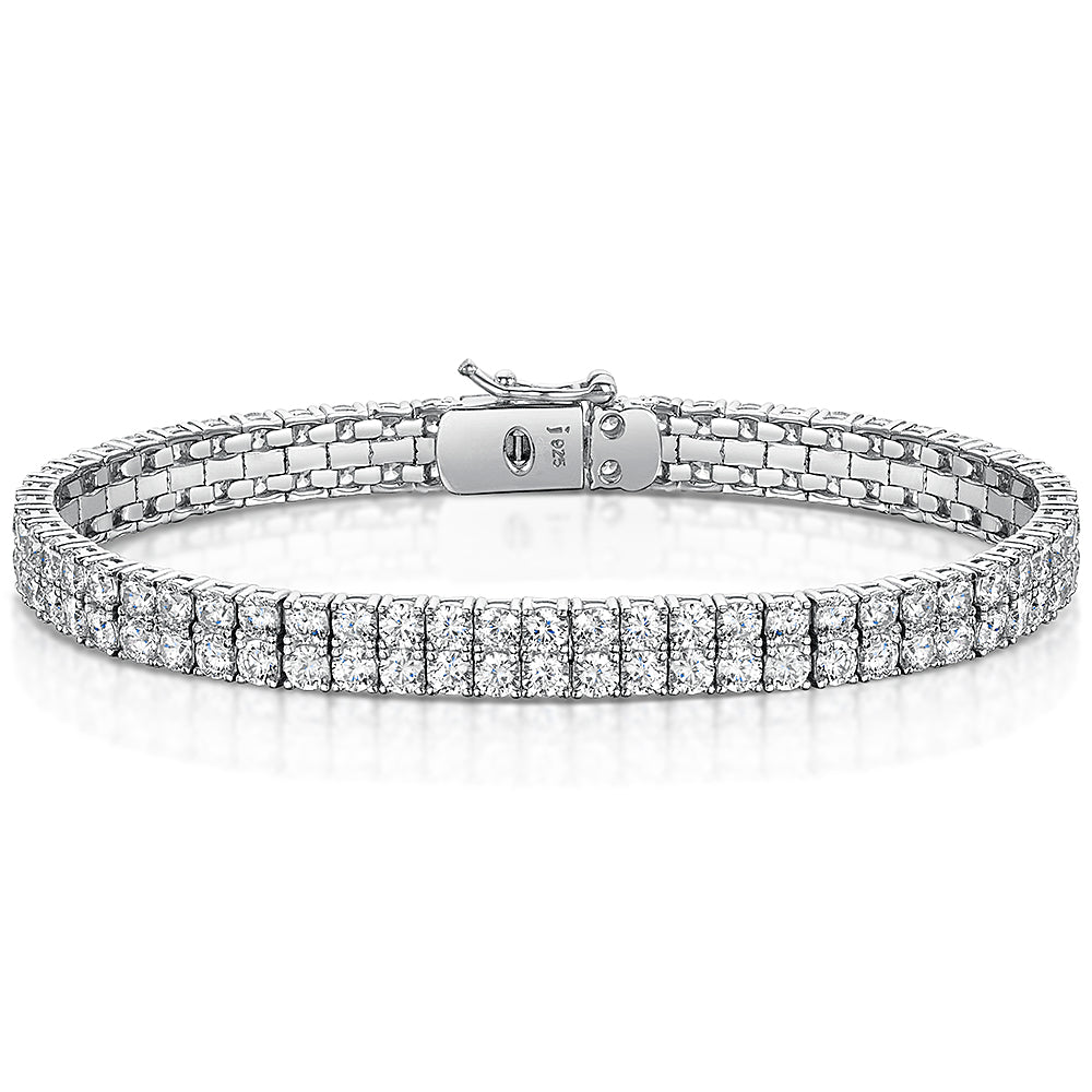 Sterling Silver 12ct Double Row Cubic Zirconia Tennis Bracelet-JOOLS by Jenny Brown