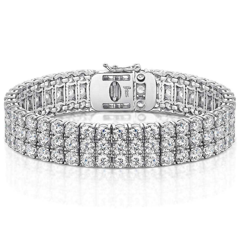 Sterling Silver 4mm Cubic Zirconia Triple Row Tennis Bracelet