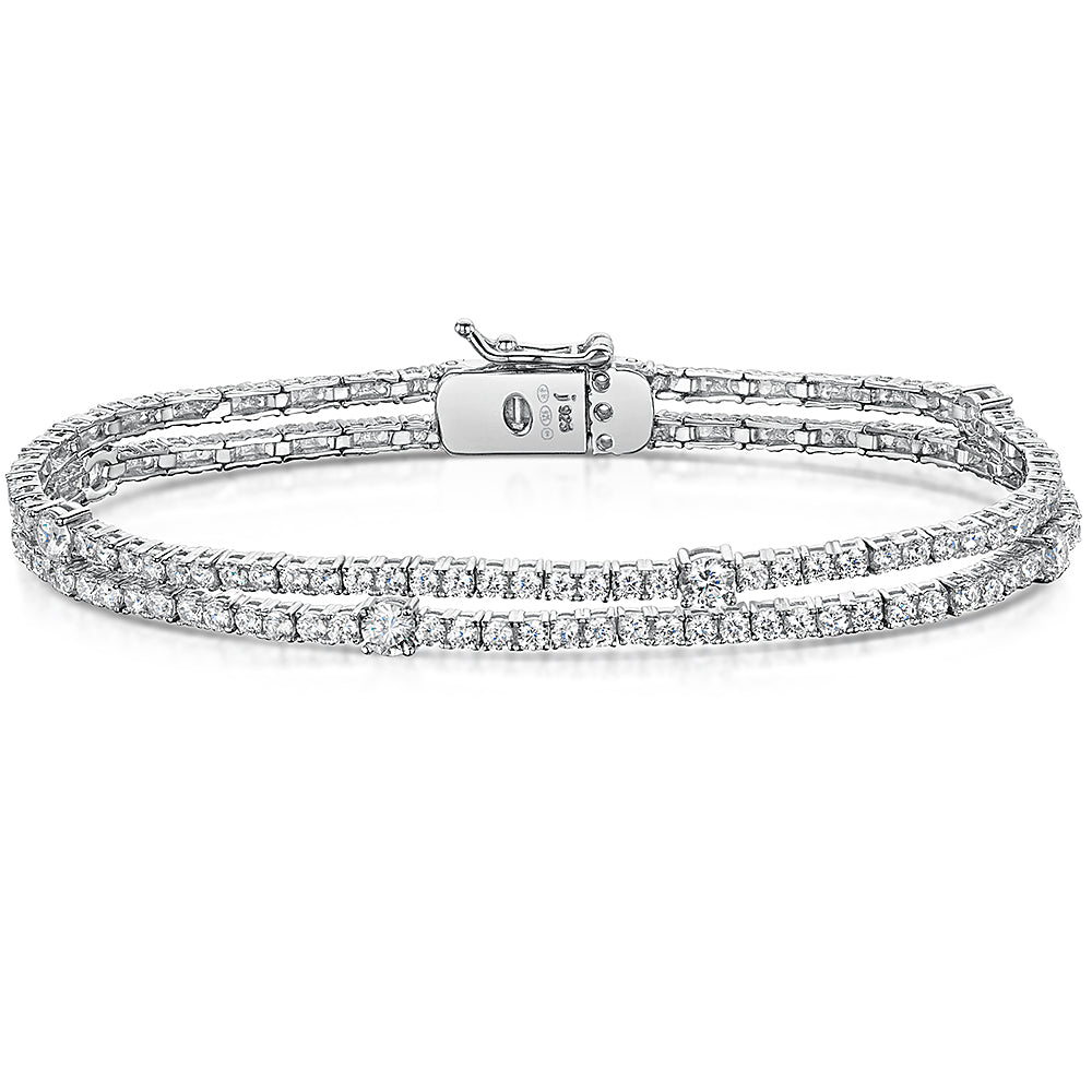 Sterling Silver Double Strand Tennis Bracelet With  Cubic Zirconia-JOOLS by Jenny Brown