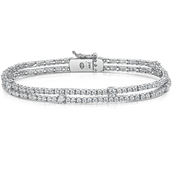 Sterling Silver Double Strand Tennis Bracelet With  Cubic Zirconia-JOOLS by Jenny Brown