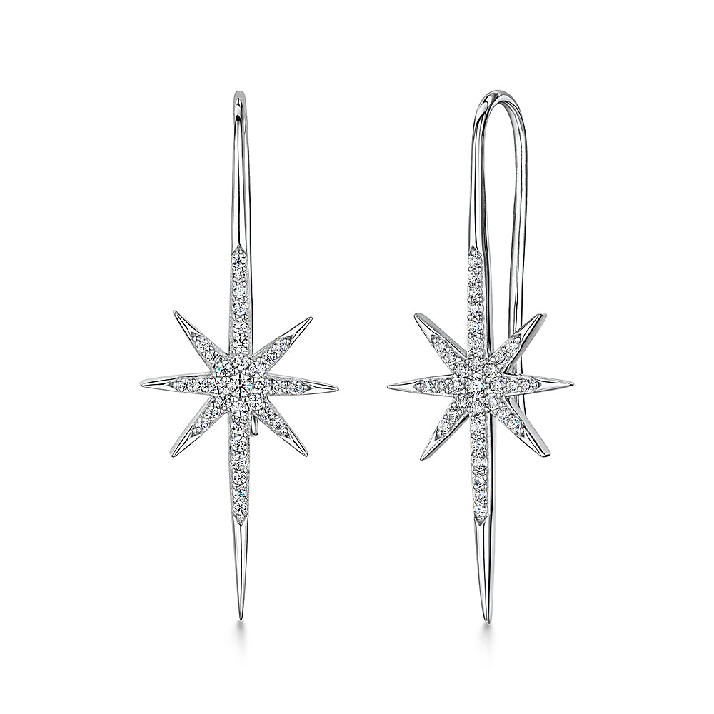 Sterling Silver North Star Shepherds Hook  Earrings Set With Brilliant Zirconia Stones Earrings - JOOLS By Jenny Brown
