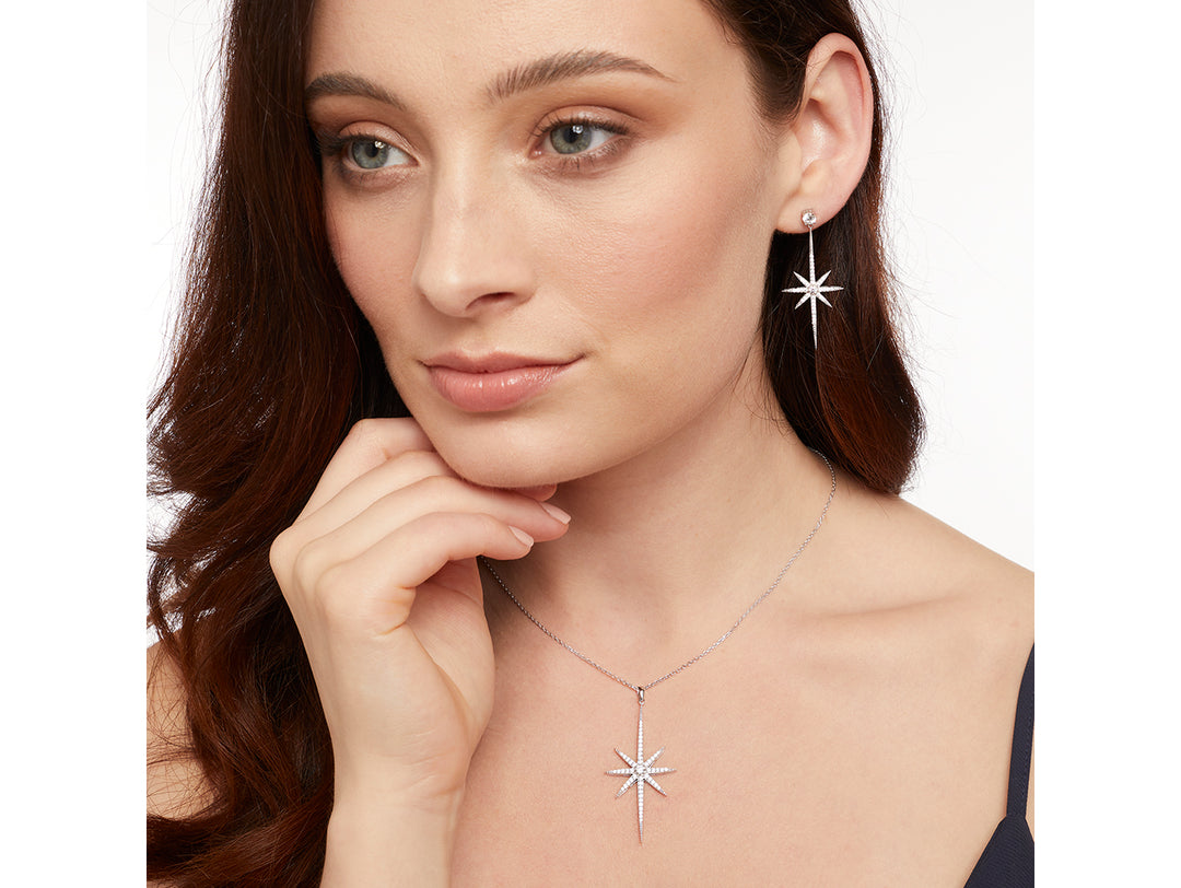 Sterling Silver Large North Star Drop  Stud Earrings