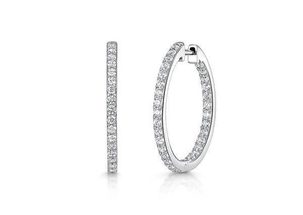 Sterling Silver Medium Hoop Earrings Set With Cubic Zirconia's.