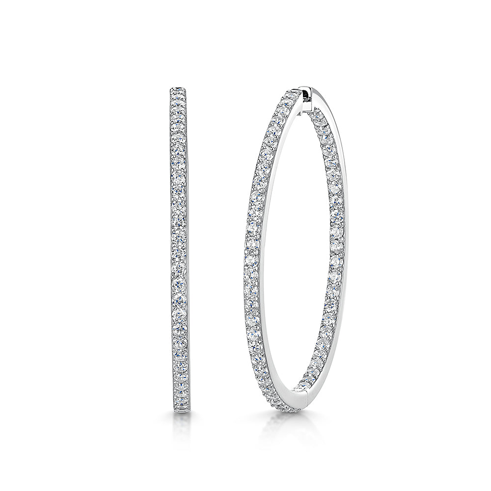 Sterling Silver Large Hoop Earrings Set With Cubic Zirconias.-JOOLS by Jenny Brown