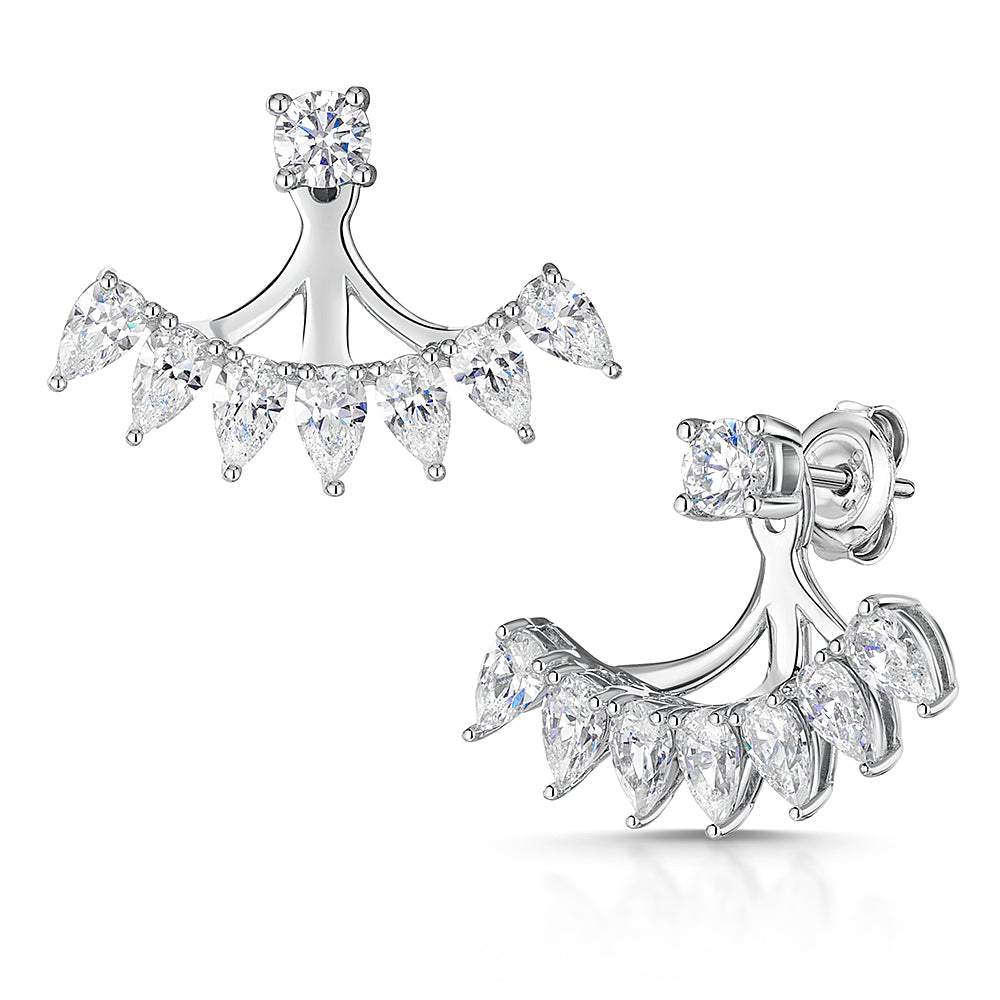 Sterling Silver Cubic Zirconia Jacket Earring With Solitaire Stud & Pear Fan JOOLS by Jenny Brown