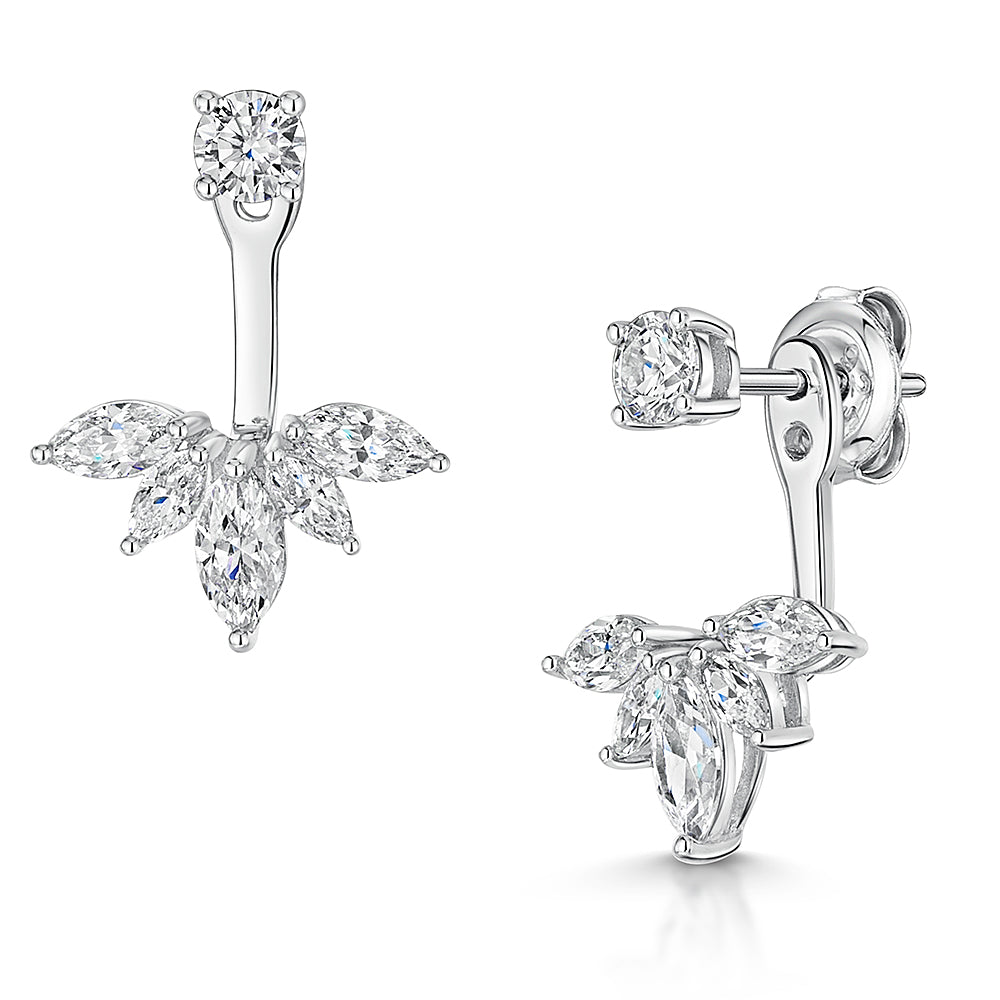 Sterling Silver & Cubic Zirconia Jacket Earring Set  With Marquise Stones  JOOLS by Jenny Brown