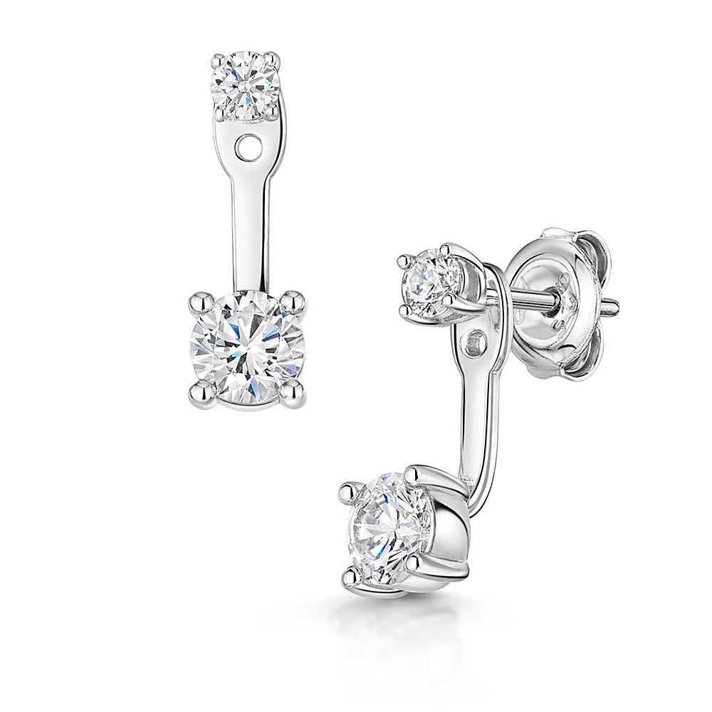 Sterling Silver  Solitaire Drop Jacket Earrings Set With 2 Cubic Zirconias-JOOLS by Jenny Brown